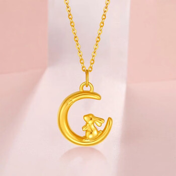 krey珠宝黄金兔18k金锁骨项链生肖兔子999足金望月兔吊坠送女友婆生日