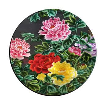 苏绣成品挂画苏州双面刺绣圆形客厅屏风隔断新中式山水花鸟 荣华富贵