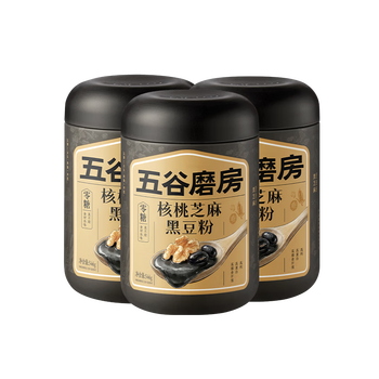 五谷磨房黑芝麻糊五黑粉米糊无糖核桃芝麻黑豆粉即食代餐546g*3