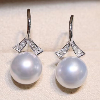 南洋半岛澳白珍珠耳环海水耳饰耳钉18k金镶钻石轻奢送生日礼物910mm