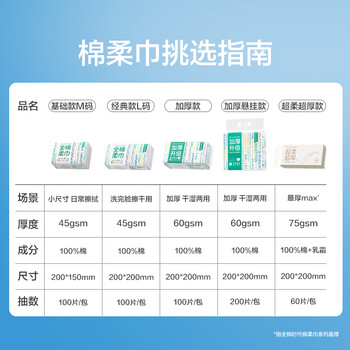 全棉时代洗脸巾100抽*18包100%纯棉柔巾一次性毛巾擦脸面巾整箱15*20CM