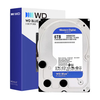 西部数据（WD）6TB 台式机机械硬盘 WD Blue 西数蓝盘 3.5英寸 5400转 256MB SATA CMR垂直技术 WD60EZAX AI硬盘