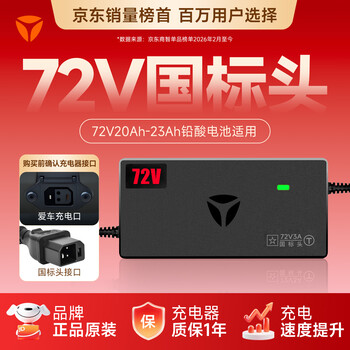 雅迪正品72V20Ah【国标接口】铅酸充电器原装适用72V3A电摩电瓶车电池【官方正品 拒绝翻新】