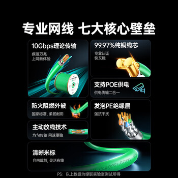 绿联超六类双屏蔽网线【0.58±0.008mm纯铜芯】CAT6A万兆网线抗干扰 网络POE工程家装箱线305米 90999
