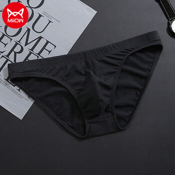 猫人男士纯色内裤全棉低腰透气男生小三角裤薄性感激凸青年裤头潮黑色