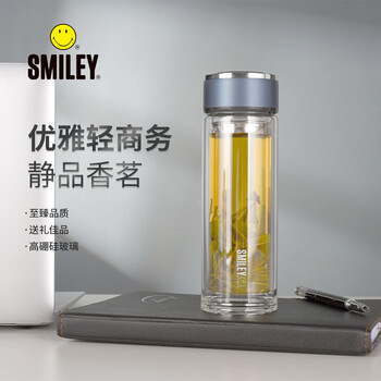 SMILEY 男女士双层玻璃杯 经典简约304茶隔水杯子 便携创意泡茶杯300ML 茗茗双层玻璃杯 SY-HBL3201