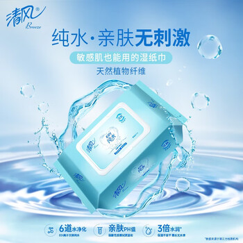 清风湿巾带盖抽取式80抽 婴儿成人家庭装12包整箱 BWB80C1 V