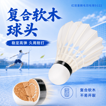 红双喜DHS鹅毛耐打羽毛球训练级EG22(12只装)