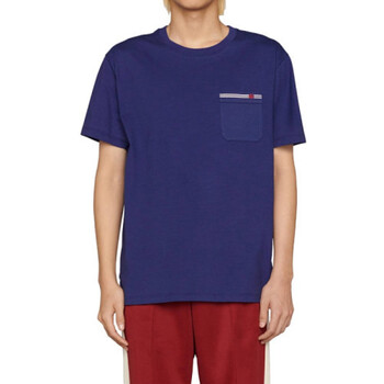 gucci/古驰 22年春夏新款 男士蓝色纯棉条纹刺绣短袖t恤 蓝色 xs