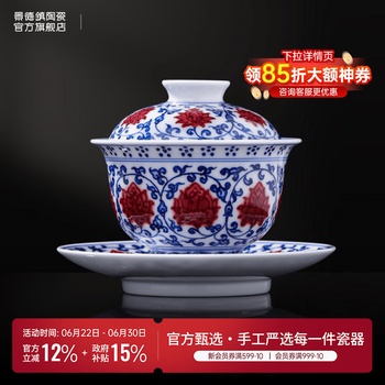 景德镇青花手绘盖碗价格报价行情- 京东
