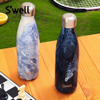 S'WELL保温杯不锈钢保温瓶户外运动水杯男女生礼物藏蓝大理石500ml