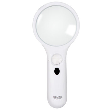 得力（deli）LED灯2.5倍高清阅读放大镜 Ф70mm/Ф22mm双镜片白色老人阅读高清地球仪配件放大镜