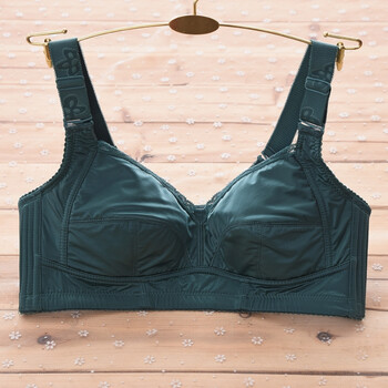无钢圈大胸显小缩胸大码调整型女士内衣胖mm文胸罩夏季新品 绿色 75b