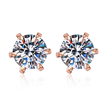 drod色桑石耳钉女钻石18玫瑰金耳饰单钻彩金六爪耳环女款玫瑰金色1