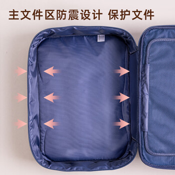 得力(deli)防水防尘证件收纳包 家用大容量多功能包文件包事务包公文包内置PP隔板 三层 深蓝色  