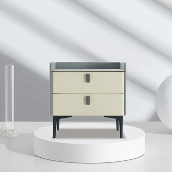 喜临门现代简约岩板床头柜 双抽大容量收纳 15cm高金属脚 洛克雾霾灰