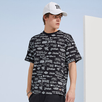 dickies短袖全棉汗布满身印休闲版型短袖t恤男女同款dk010221黑色