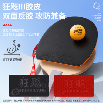 红双喜（DHS）乒乓球拍5星直拍单拍狂飙3胶皮双面反胶H5006含乓球