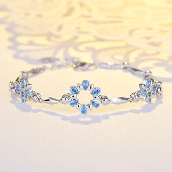 北欧概念s925足银雪花手链女韩国风小众设计ins手饰水滴型蓝锆石手镯