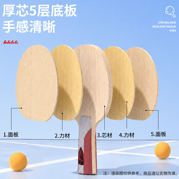 红双喜（DHS）乒乓球拍5星直拍单拍狂飙3胶皮双面反胶H5006含乓球