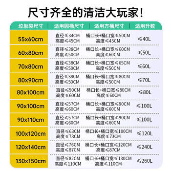 简丫平口垃圾袋黑色80x100cm50只双面3.6丝加大加厚物业厨房塑料袋