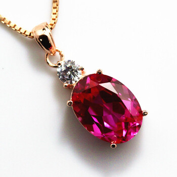 韩百蔻巴西玫红碧玺吊坠 镶嵌银镀 椭圆形彩色宝石项生日礼物 色(主石