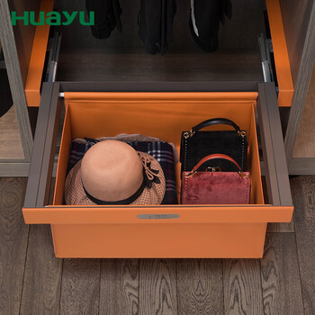 画宇衣柜收纳拉篮橙色皮质挂衣杆裤架衣橱抽屉百宝阁抽屉盒皮质拉篮
