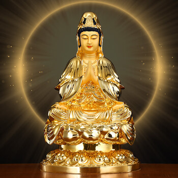 九黎 精品铜雕观音菩萨 家供合掌观音佛像合十观世音菩萨客厅摆件 19
