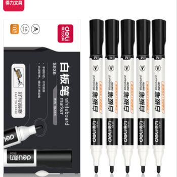 得力 S536 白板笔黑色 可擦教师用醇性黑板笔办公用品易擦亚克力粗头办公文具工具  10支1盒 1盒装
