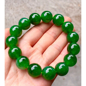 缅甸翡翠玉手串大圆珠阳绿a货冰种满绿手链珠链男女士款i证书桔皇