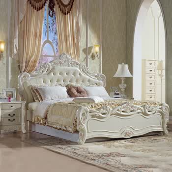 美乐乐家具 037系列欧式田园风格床 粉红玫瑰公主床 头层皮软包床 储