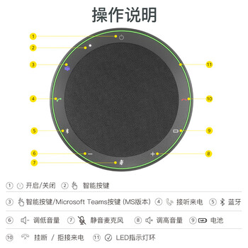 捷波朗(Jabra)视频会议全向麦克风 Speak2 75 MS 电话会议无线蓝牙扬声器降噪360度扩音拾音器音箱(小型会议) 捷波朗(Jabra)视频会议全向麦克风 Speak2 75 MS 电话会议无线蓝牙扬声器降噪360度扩音拾音器音箱(小型会议)
