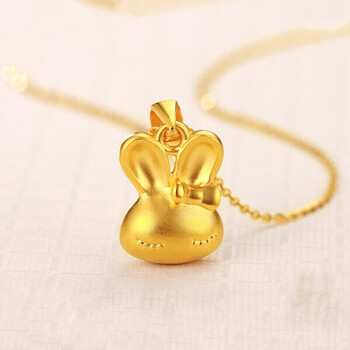 安必凡黄金兔子吊坠黄金项链女999足金生肖兔情人节礼物送萌兔子吊坠