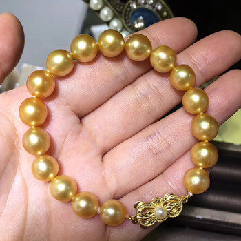 捷凤 南洋金珠手链 海水珍珠串珠手链 浓金色送妈妈女支持复检 9-10mm