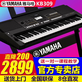 雅马哈（YAMAHA）电子琴KB309 308成人儿童61键老年人初学者便携考级专业力度键盘 升级KB309+稳固加粗Z架.全套礼包