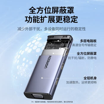 绿联六合一 Type-C扩展坞USB-C拓展坞VGA转换器 适用笔记本电脑平板【HDMI+VGA+USB3.0+PD】CM498 绿联六合一 Type-C扩展坞USB-C拓展坞VGA转换器 适用笔记本电脑平板【HDMI+VGA+USB3.0+PD】CM498