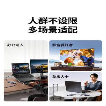 绿联五合一扩展坞 USB转HDMI线拓展坞USB3.0转换器 适用笔记本电脑平板【Type-C+USB3.0+HDMI】CM511