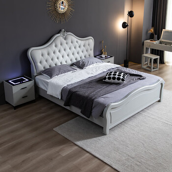 意特尔 灰色静音实木床法式实木床简约欧式双人床1.