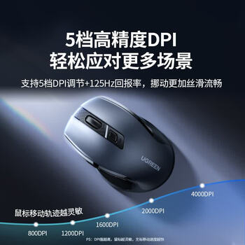 绿联商务办公无线蓝牙双模鼠标 轻音按键 握感舒适 Type-C充电 人体工学设计 适用苹果华为笔记本 黑色