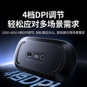 绿联商务办公星闪蓝牙双模鼠标 轻音按键 轻薄便携 Type-C充电 握感舒适 四档DPI调节 低延迟 灰色