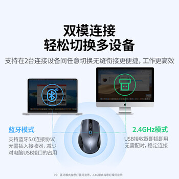绿联商务办公无线蓝牙双模鼠标 轻音按键 握感舒适 Type-C充电 人体工学设计 适用苹果华为笔记本 黑色
