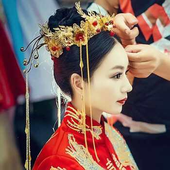 头饰圆形凤冠发饰套装龙凤褂旗袍结婚秀禾服头头饰耳环耳勾款礼盒装