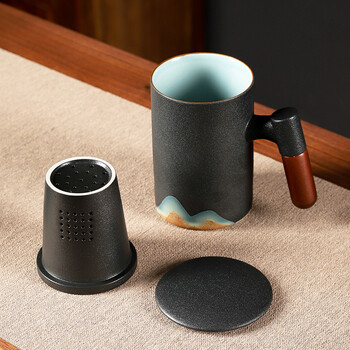 五拾缘 远山木柄泡茶马克杯 黑色