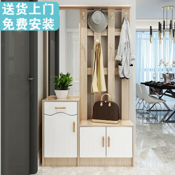 隔断多功能衣帽柜鞋凳门口挂衣柜送货上门包安装木色白98cm长镜子在左
