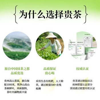 贵茶 欧标抹茶粉1.5g*30条 贵州铜仁3号纯直饮调饮条装泡水喝的