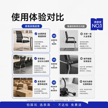 奈高（NAIGAO）办公电脑椅会议椅职员工位洽谈室会客椅弓形椅子高背网布久坐舒适