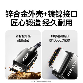 绿联HDMI2.2 4K数字高清线 3D视频线 电脑机顶盒接显示器 兼容2.1/2.0 锌合金编织动态HDR 2米 65897