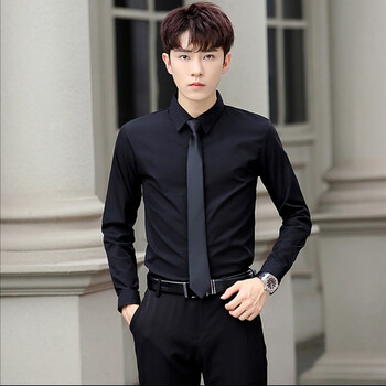 绅热衬衫西裤套装男求职正装两件套白衬衣西装裤面试职业装毕业照黑色