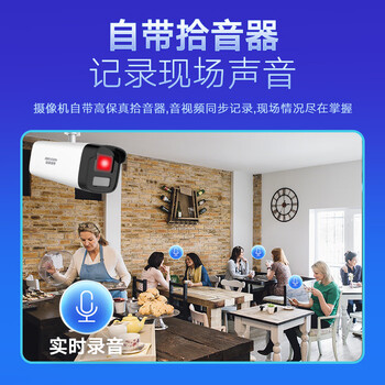 海康威视监控摄像头300万红外全彩夜视AI人形检测可录音POE网线供电室内外监控B13HV3-LA  8mm