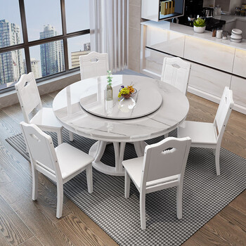 大理石餐桌圆桌轻奢高端圆形桌面实木岩板台面面圆桌子现代简约 1.